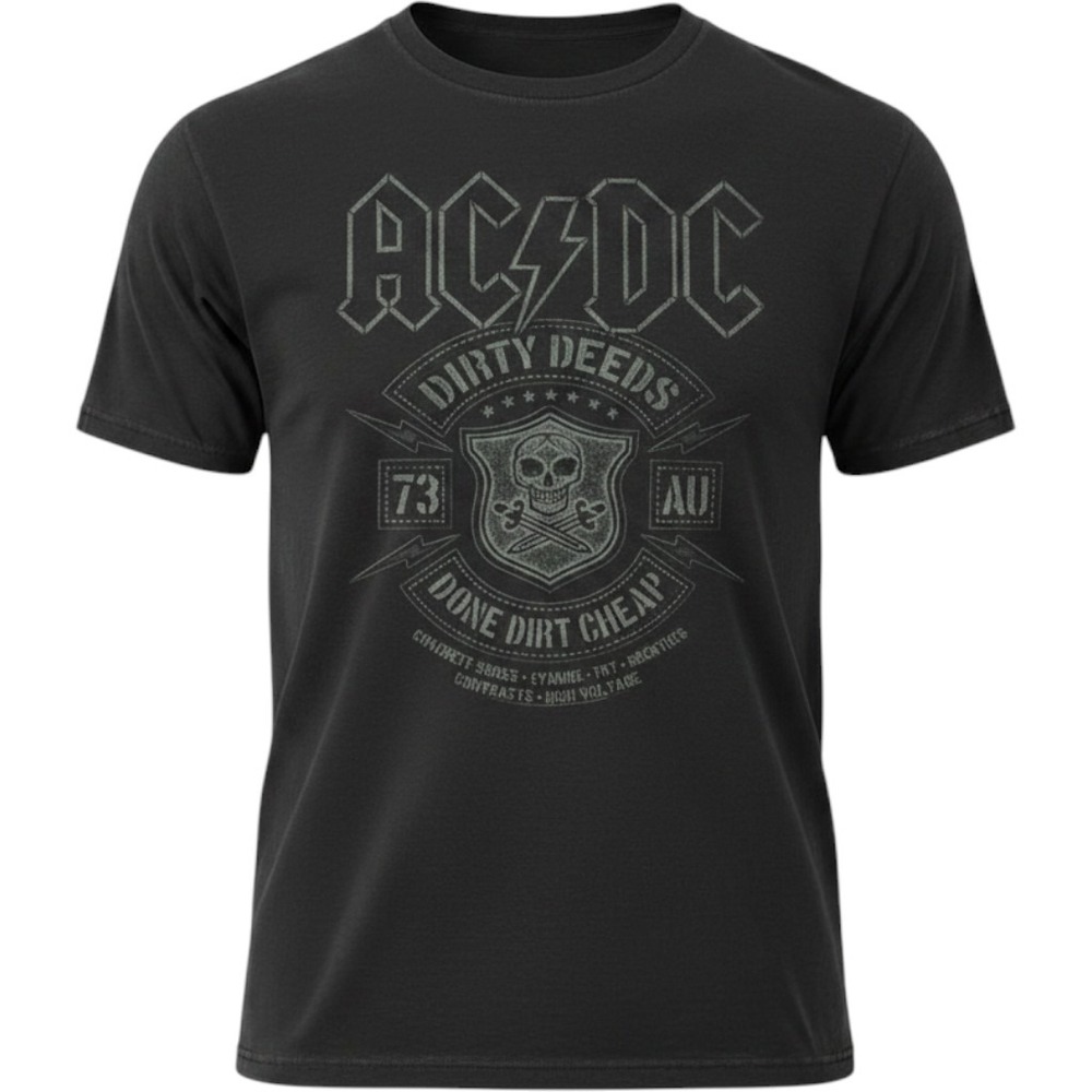 AC/DC T-Shirt Mens XL Black Excellent Dirty Deeds Skull Graphic Band Tee